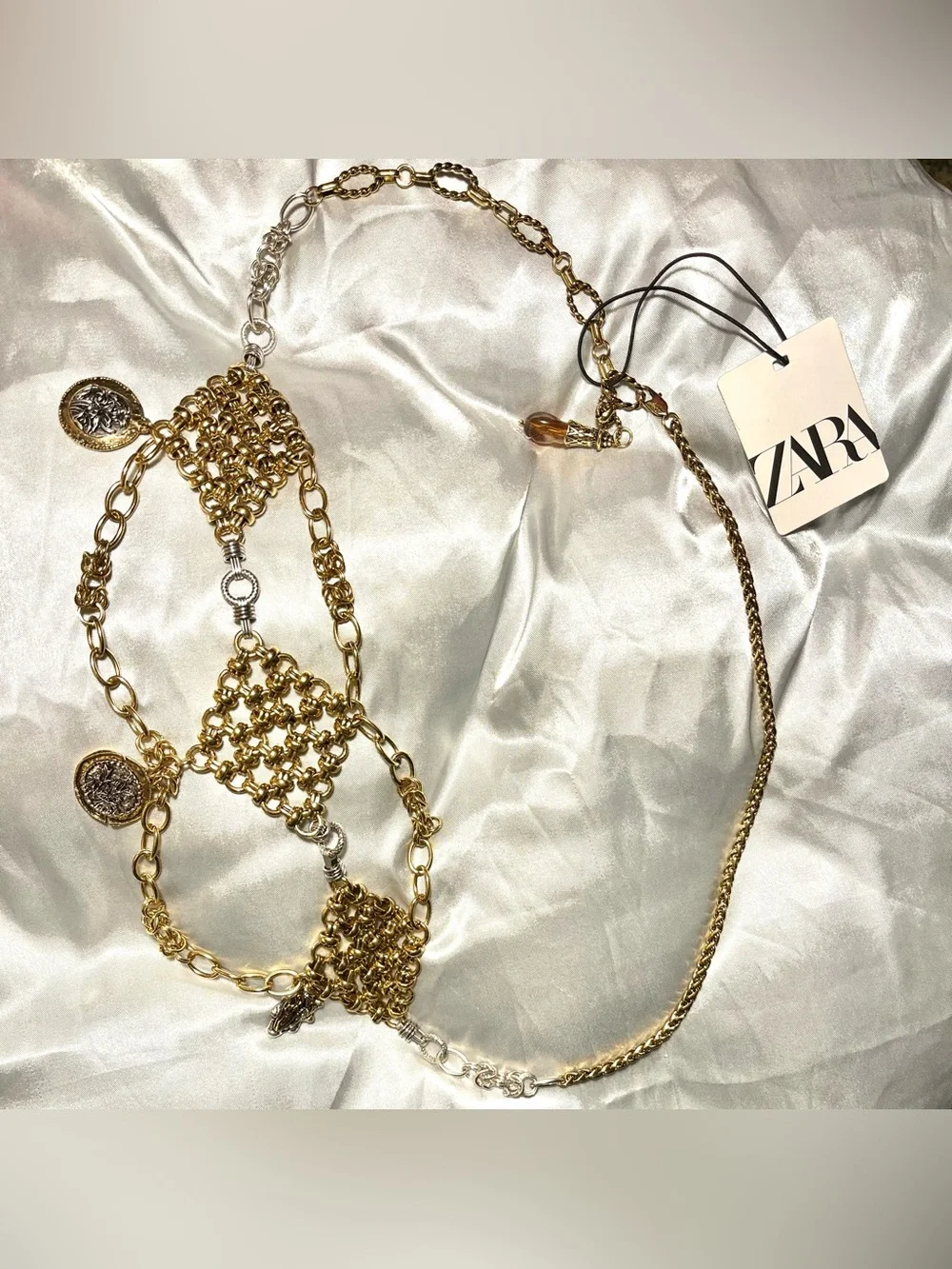 Zara Rhombus Medallion Metal Belt Engraved Gold Silver 4736/340/881 35”